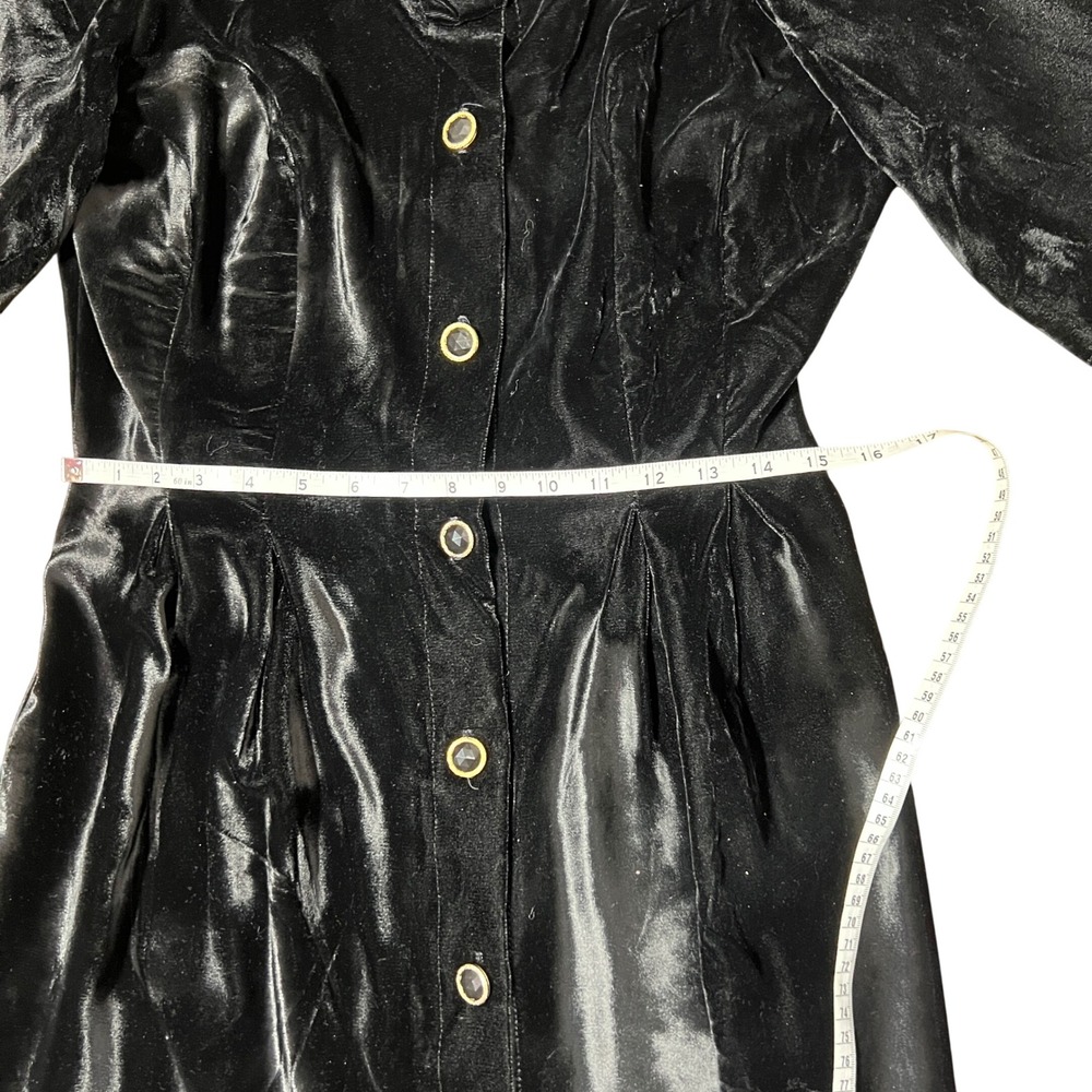 Vintage David Mitchell Black Velvet Button Front Puff Sleeve Midi DressSize 9 10 - Picture 6 of 10